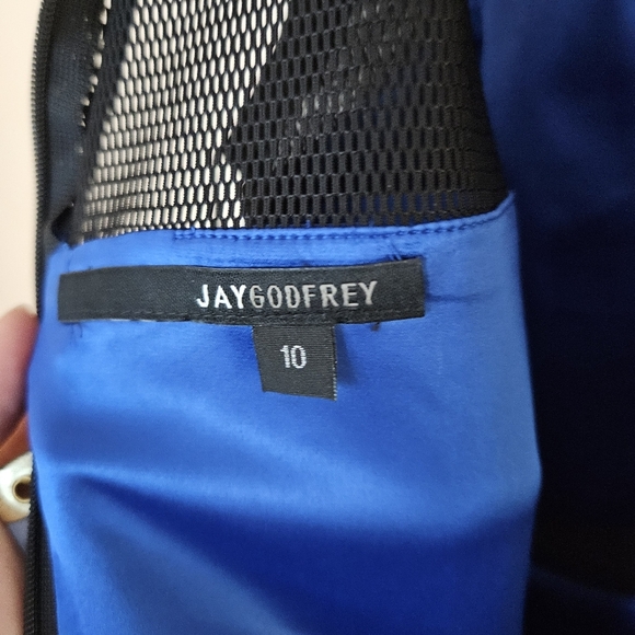 JAYGODFREY Blue Black Mini Dress Women's 10 Mesh Cutouts High Neck Cocktail - Picture 8 of 9